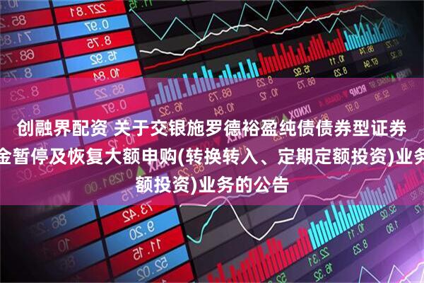 创融界配资 关于交银施罗德裕盈纯债债券型证券投资基金暂停及恢复大额申购(转换转入、定期定额投资)业务的公告